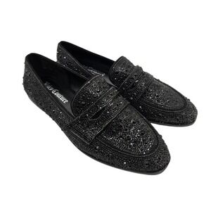 Juicy Couture Black Caviar 2 Embellished Loafer Women 8.5M Rhinestone Flat Shoes